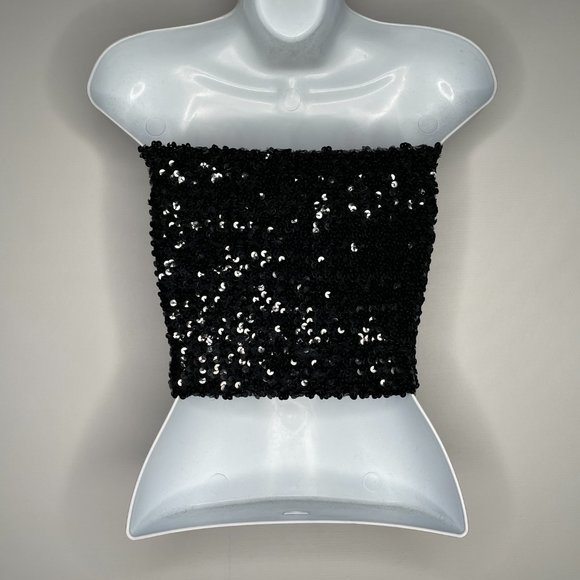 True Vintage 70s Disco Toppettes by A Brod Black Sequin Tube Top - Picture 5 of 8